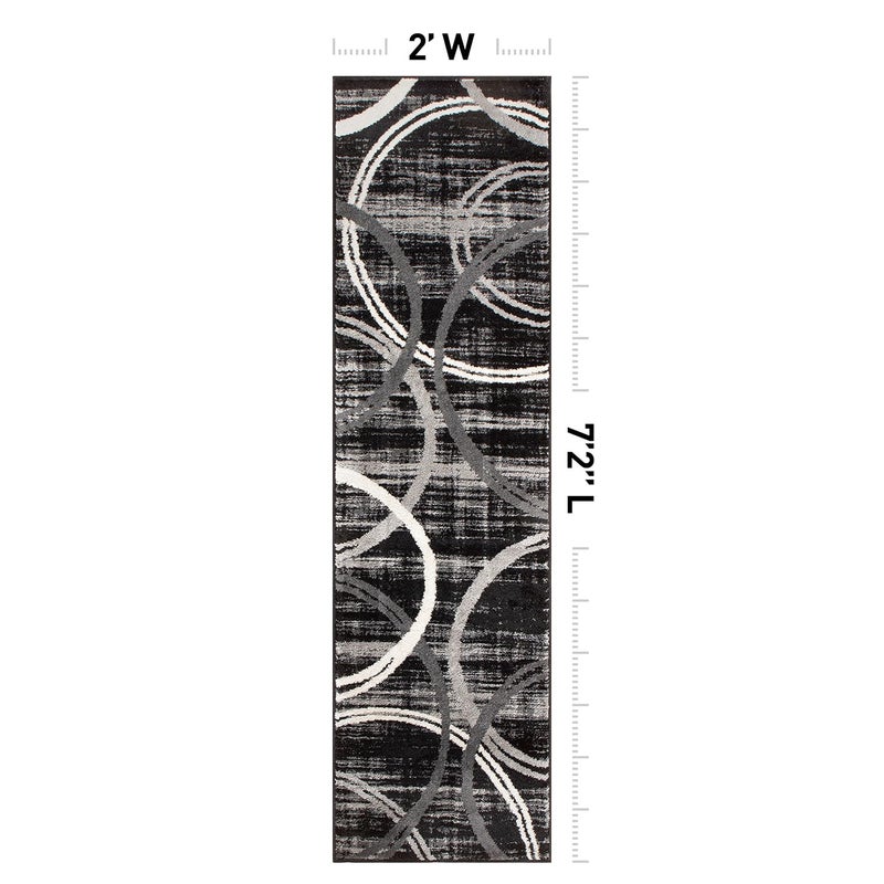 Rugshop Modern Wavy Circles Design Runner Rug, Non-Shedding Carpet for Hallway, Entryway, or Kitchen, Black, 2' x 7'2" - Image 2