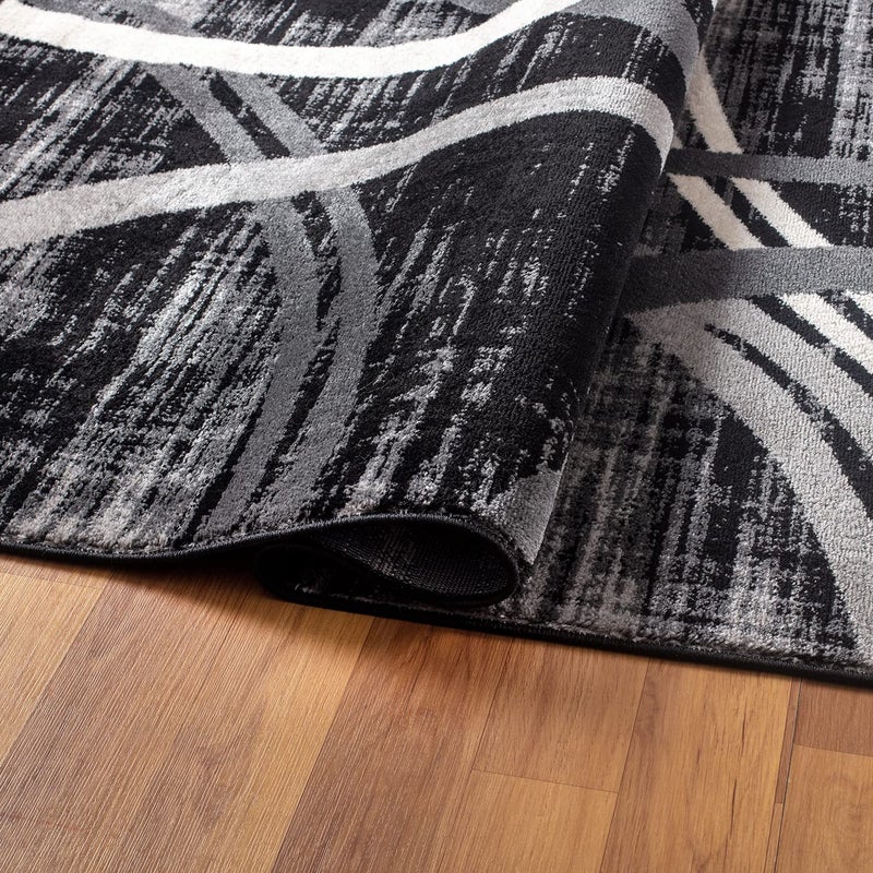 Rugshop Modern Wavy Circles Design Runner Rug, Non-Shedding Carpet for Hallway, Entryway, or Kitchen, Black, 2' x 7'2" - Image 3