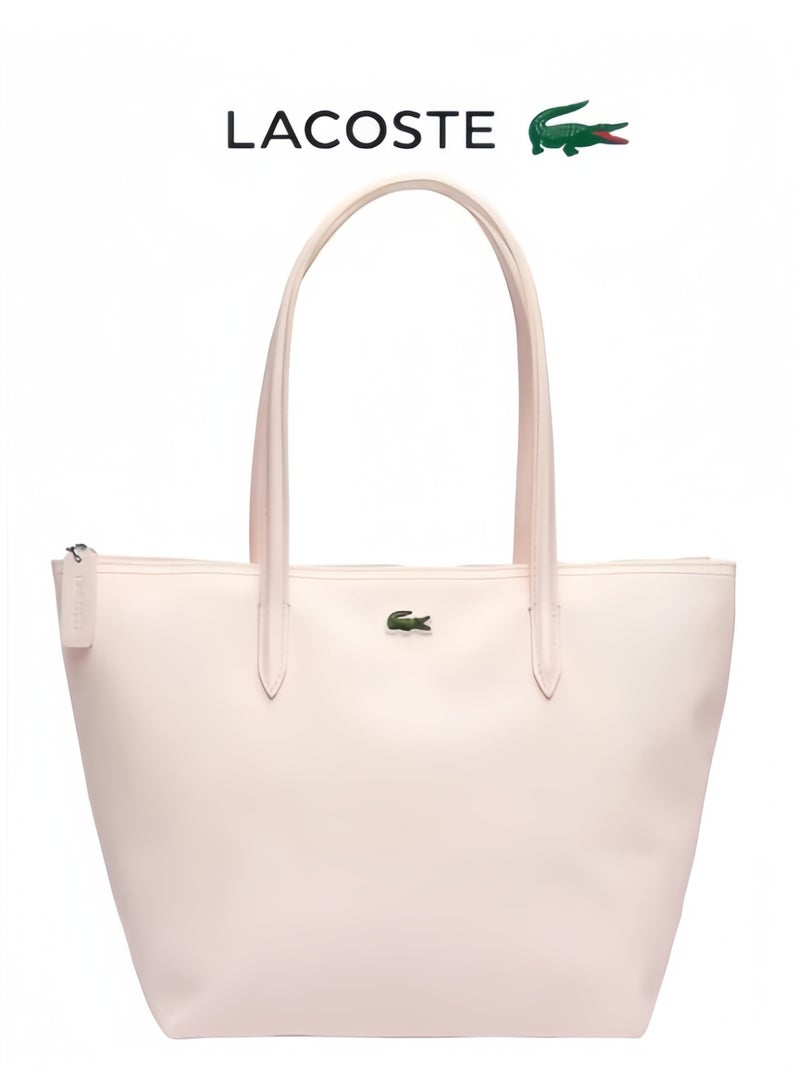 لاكوست حقيبة يد نسائية من لاكوست L12.12 كونسبت، عصرية ومتعددة الاستخدامات، بسعة كبيرة، بسحاب، حقيبة كتف واحدة، حقيبة تسوق متوسطة باللون الوردي - Image 1