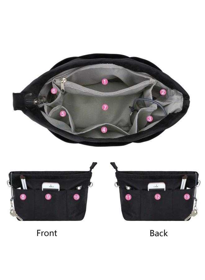 Purse Organizer Insert With Zipped Top For Tote Bag Handbag Shaper With 13 Pockets Black M Black M - Image 2