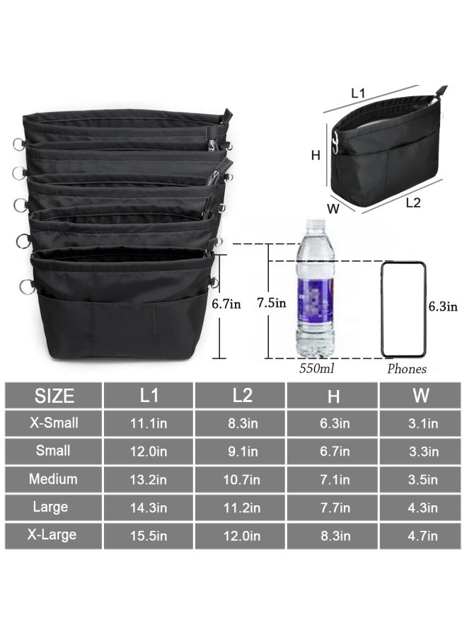 Purse Organizer Insert With Zipped Top For Tote Bag Handbag Shaper With 13 Pockets Black M Black M - Image 5
