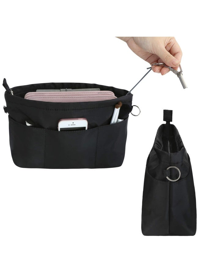 Purse Organizer Insert With Zipped Top For Tote Bag Handbag Shaper With 13 Pockets Black M Black M - Image 4
