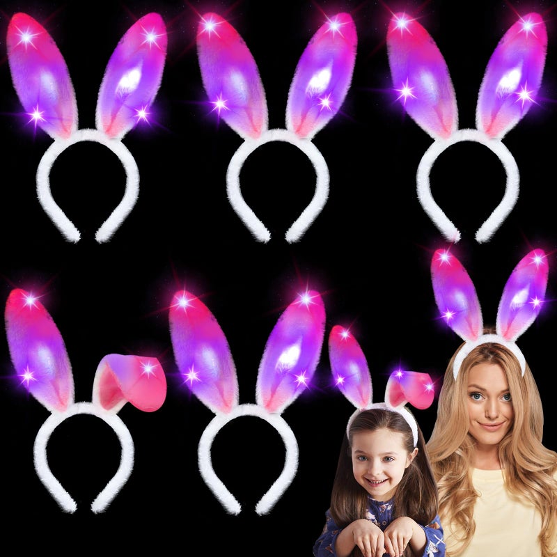 Camlinbo 6 PCS LED Light up Bunny Ears, Plush Rabbit Ear Headband Easter Gifts Basket Stuffers Party Favor Supplies for Women Girls Boys - Image 1