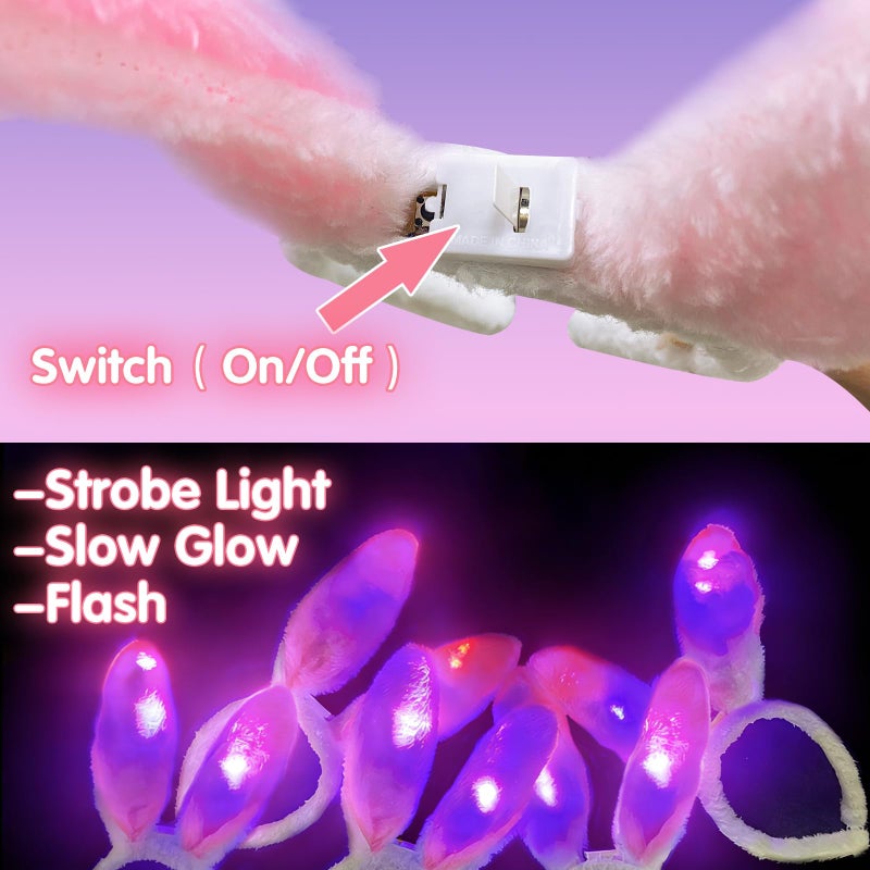 Camlinbo 6 PCS LED Light up Bunny Ears, Plush Rabbit Ear Headband Easter Gifts Basket Stuffers Party Favor Supplies for Women Girls Boys - Image 3