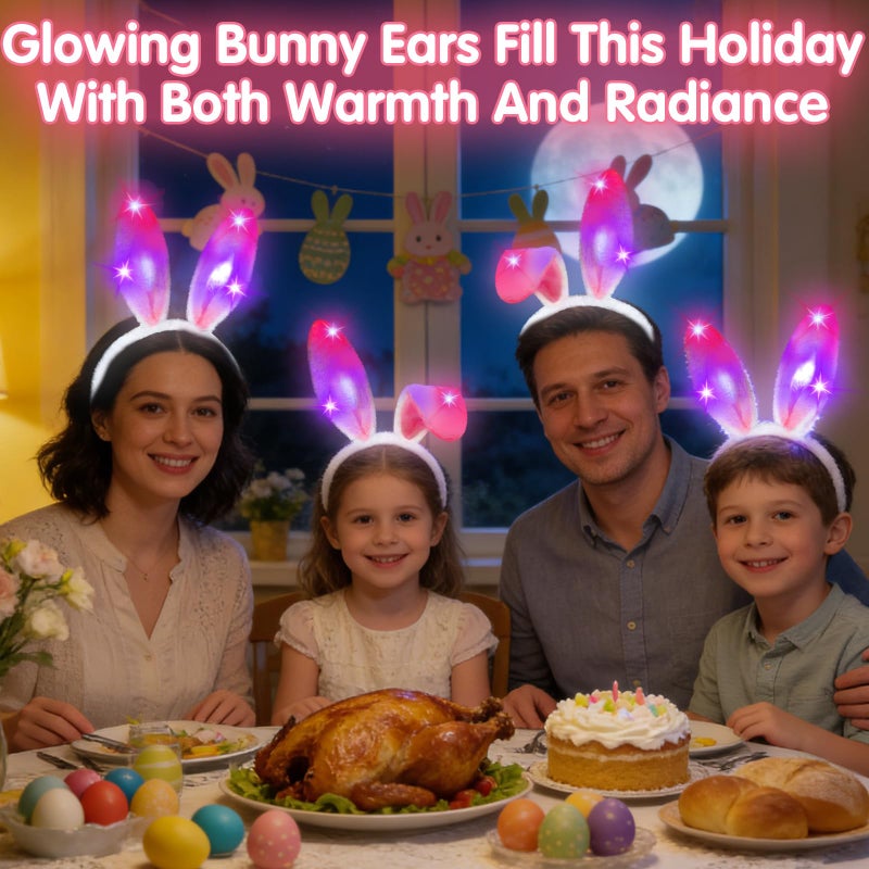 Camlinbo 6 PCS LED Light up Bunny Ears, Plush Rabbit Ear Headband Easter Gifts Basket Stuffers Party Favor Supplies for Women Girls Boys - Image 5