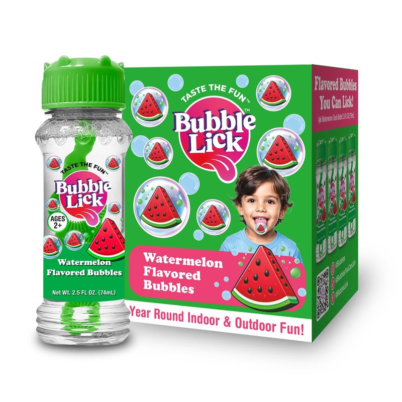 BubbleLick Bubble Lick Watermelon Flavored Bubbles 4 Pack USA Made Safe to Lick Fun for Kids Families and Dogs - Image 2