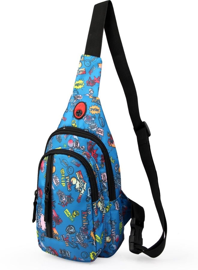 World Star Polyester Waist Pack Travel Handy Hiking Zip Pouch Document Money Phone Belt Sport Bag for Men and Women and Adult | Multicolor | worldstar Printted T- Blue Chester Bag - Image 1