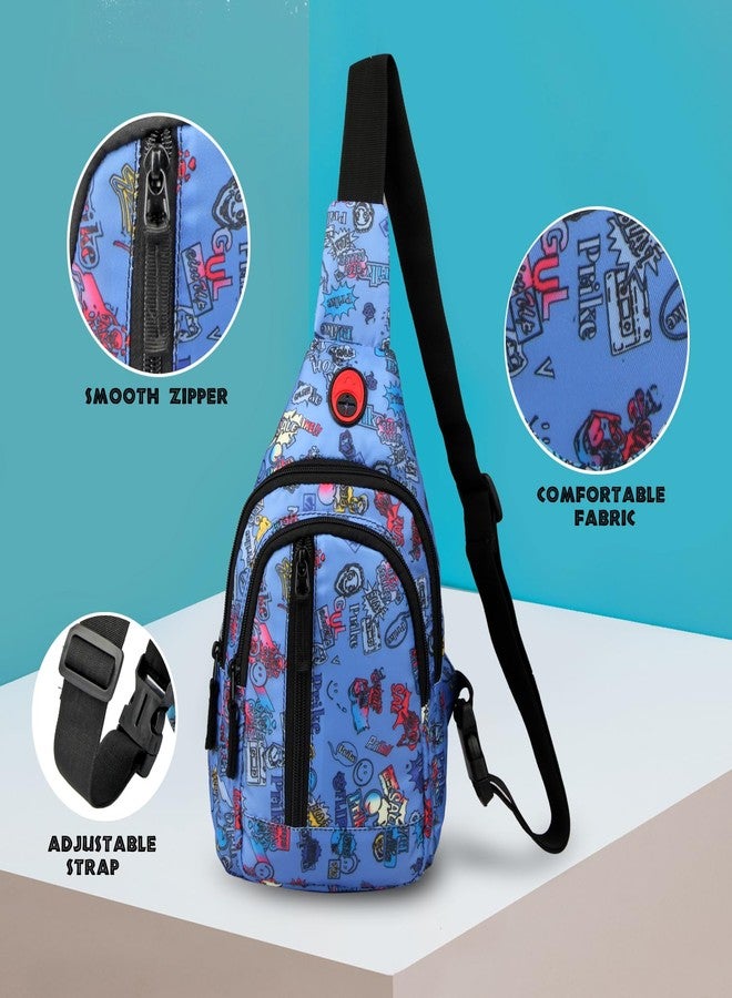 World Star Polyester Waist Pack Travel Handy Hiking Zip Pouch Document Money Phone Belt Sport Bag for Men and Women and Adult | Multicolor | worldstar Printted T- Blue Chester Bag - Image 3