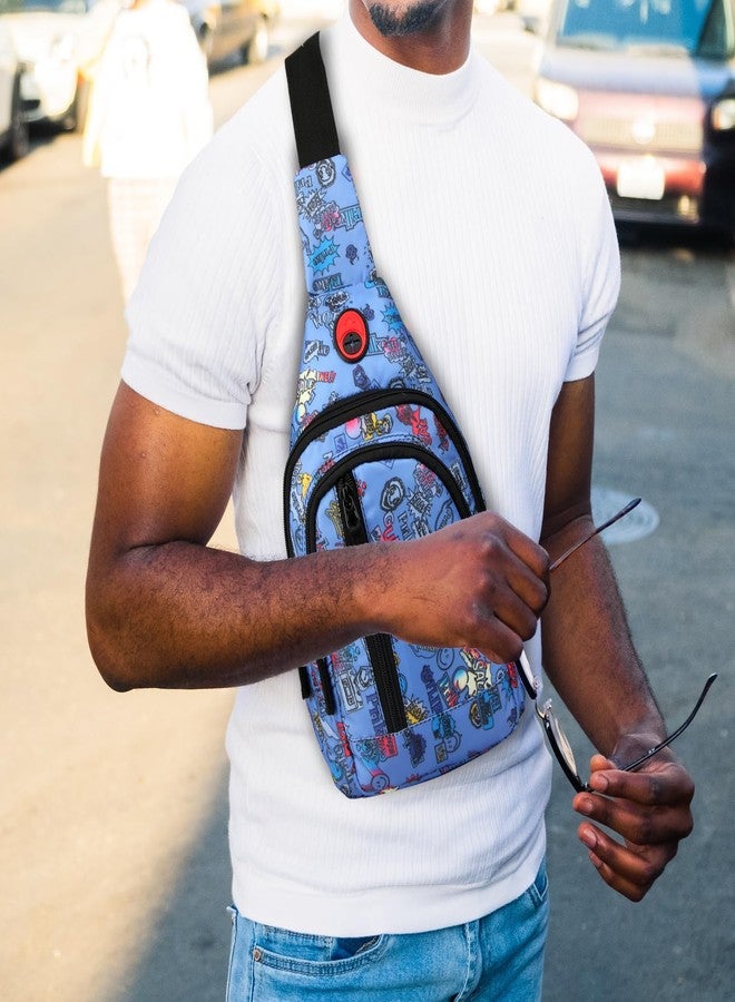 World Star Polyester Waist Pack Travel Handy Hiking Zip Pouch Document Money Phone Belt Sport Bag for Men and Women and Adult | Multicolor | worldstar Printted T- Blue Chester Bag - Image 4
