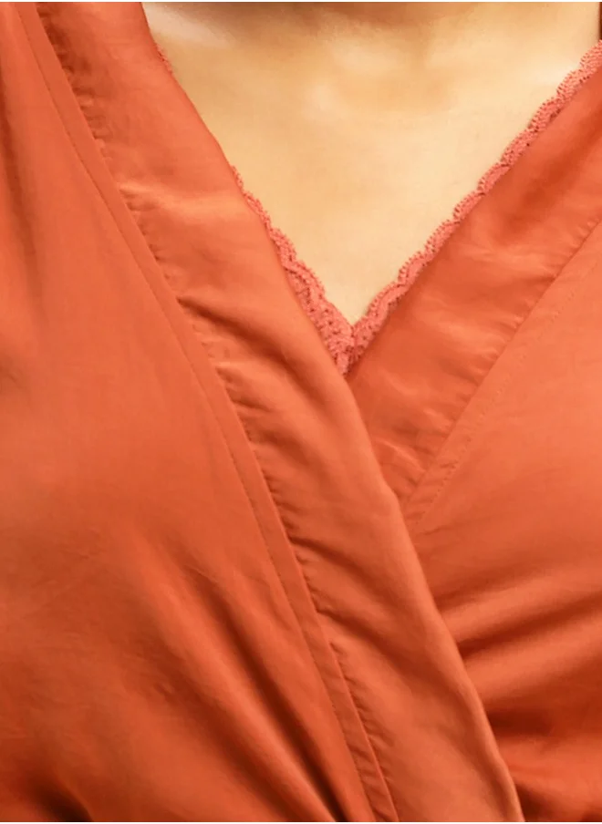 Clovia Clovia Chic Basic Robe in Rust Brown - Satin