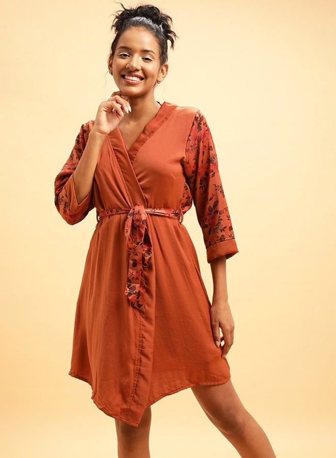 Clovia Chic Basic Robe in Rust Brown - Satin - Image 4