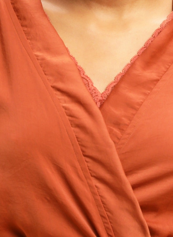 Clovia Chic Basic Robe in Rust Brown - Satin - Image 5