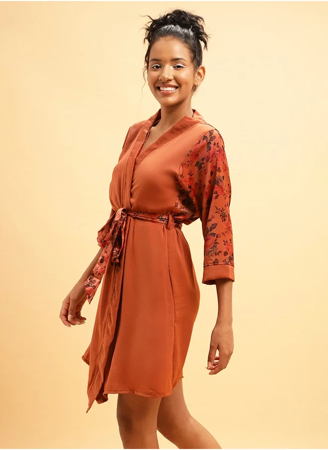 كلوفيا Clovia Chic Basic Robe in Rust Brown - Satin