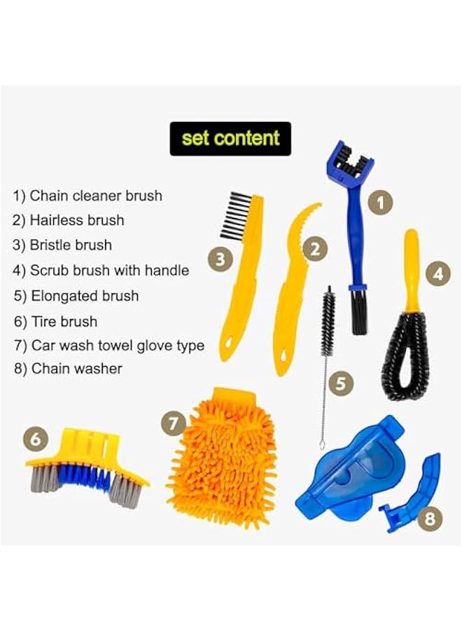 HOOKOR Bike Wash Bicycle Cleaning Tool Set (8 Pieces) Chain Brush Dirt Remover Chain Cleaner Washer Sprocket Cleaning Brush Towel - Image 2