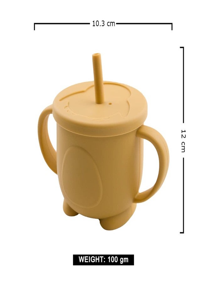 GUCHIGU Mini Cup + Straw Training System - 100% Silicone Training Cup for Infants + Toddlers | Reusable Portable Baby Sippy Drinking Cup for Kids | BPA Free | Cute Penguin Shape (Mustard) - Image 3