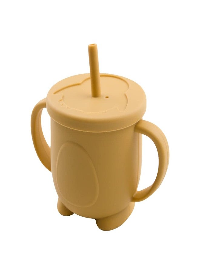 GUCHIGU Mini Cup + Straw Training System - 100% Silicone Training Cup for Infants + Toddlers | Reusable Portable Baby Sippy Drinking Cup for Kids | BPA Free | Cute Penguin Shape (Mustard) - Image 1