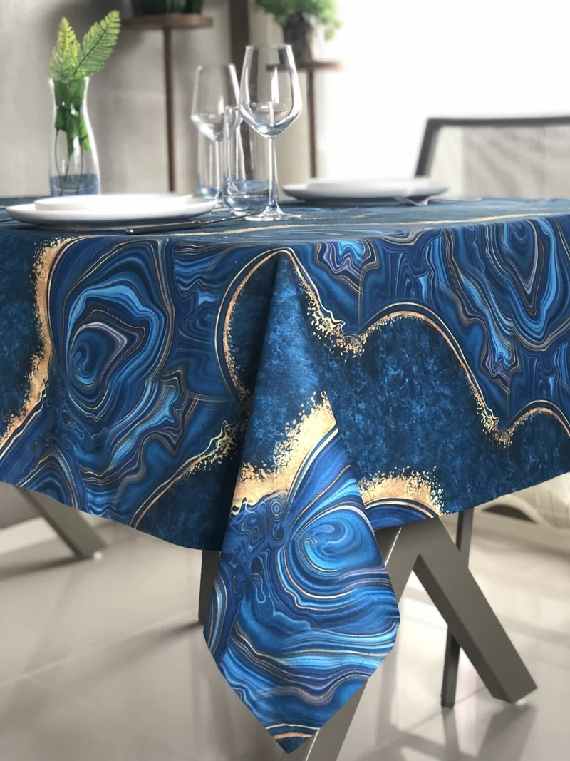 ديسينازمير Desizmir Digital Printing Blue Marble Pattern Tablecloth