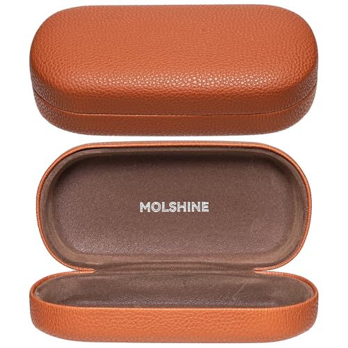 molshine Hard Shell Leather Sunglasses Case,Classic Large Glasses Case for Women Men,Sunglass Eyeglasses (Brown) - Image 1