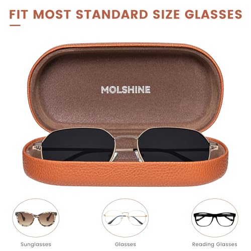 molshine Hard Shell Leather Sunglasses Case,Classic Large Glasses Case for Women Men,Sunglass Eyeglasses (Brown) - Image 4