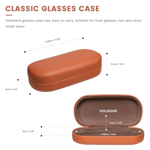 molshine Hard Shell Leather Sunglasses Case,Classic Large Glasses Case for Women Men,Sunglass Eyeglasses (Brown) - Image 2