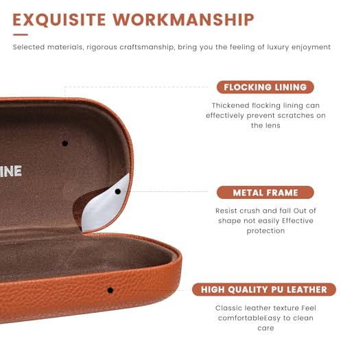 molshine Hard Shell Leather Sunglasses Case,Classic Large Glasses Case for Women Men,Sunglass Eyeglasses (Brown) - Image 3