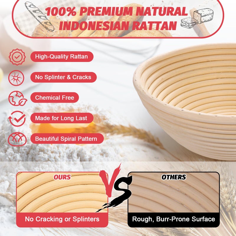 EWFEN Sourdough Starter Kit with Round & Oval Banneton, Complete Sourdough Bread Baking Supplies, Bread Proofing Basket with Starter Jar, Bread Making Tools Kit for Beginners & Bakers - Image 3