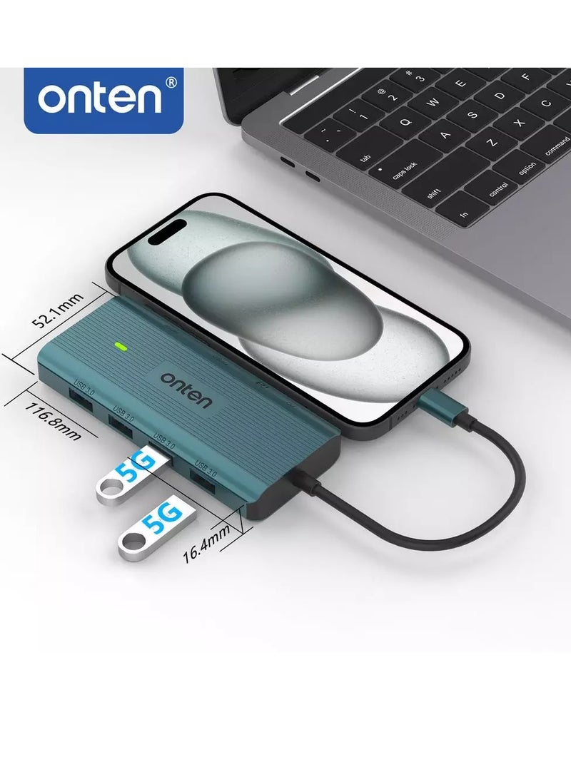 onten UC962 USB C Docking Station HDMI 4K@30Hz, Ethernet RJ45 (1000/100/10), USB 3.0 X4, 3.5mm Audio Jack, SD 3.0/TF3.0, USB-C PD 3.0 Compatible with all laptops with Thunderbolt3/4/USB-C/Type C (DP Alt Mode)  - Image 3