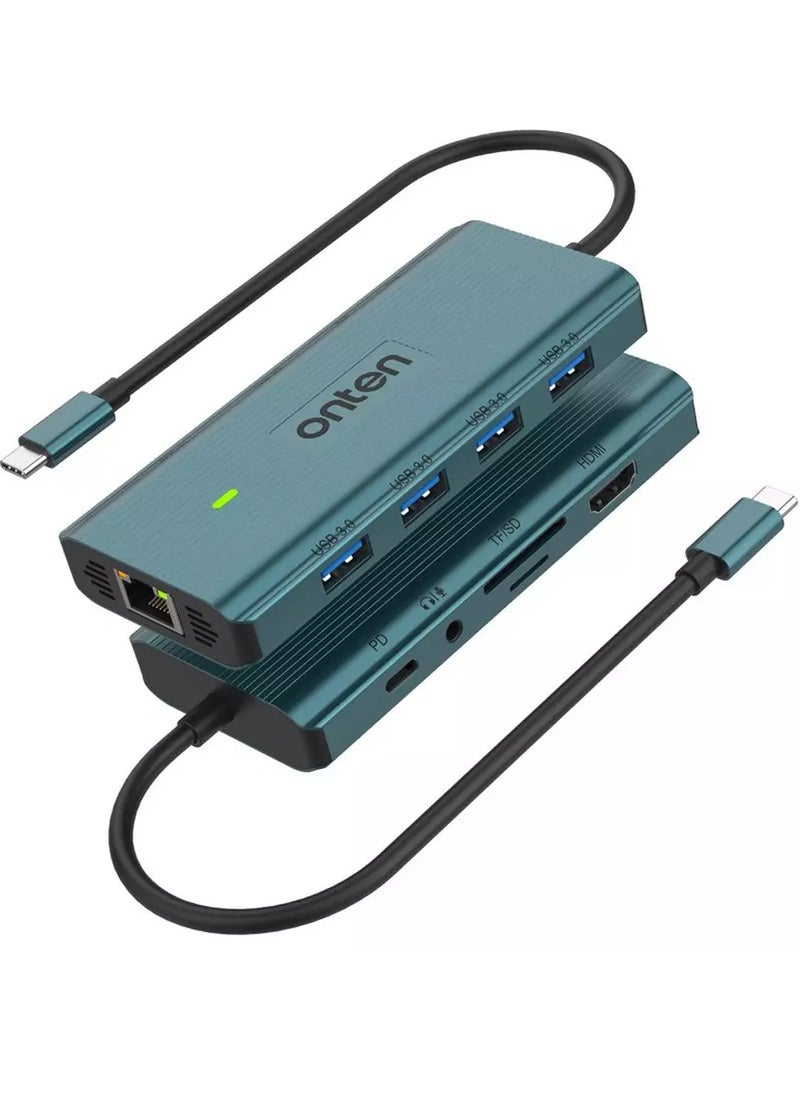 onten UC962 USB C Docking Station HDMI 4K@30Hz, Ethernet RJ45 (1000/100/10), USB 3.0 X4, 3.5mm Audio Jack, SD 3.0/TF3.0, USB-C PD 3.0 Compatible with all laptops with Thunderbolt3/4/USB-C/Type C (DP Alt Mode)  - Image 1