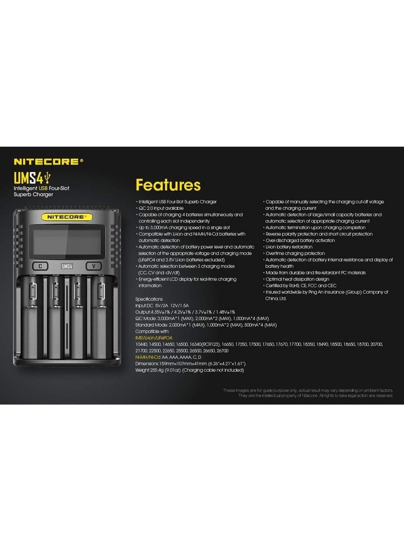 Nitecore UMS4 Universal Charger 3000mA USB Adult Unisex Black L 159 x W 107 x H 41 - Image 5