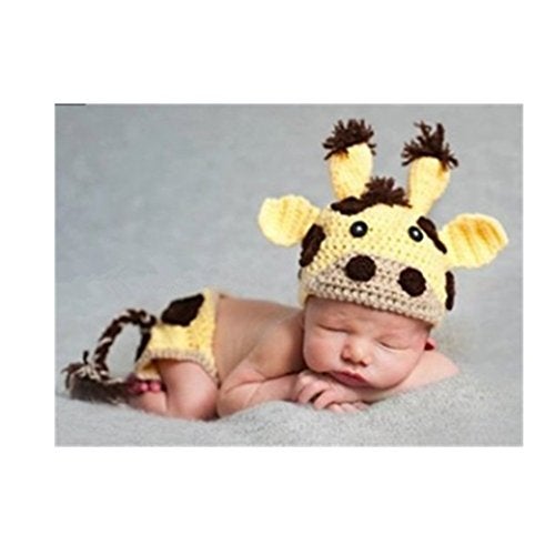 Vedory Newborn Baby Photography Shoot Props Boy Outfits Crochet Knit Cattle Cow Hat Shorts Photo Props (yellow) - Image 2