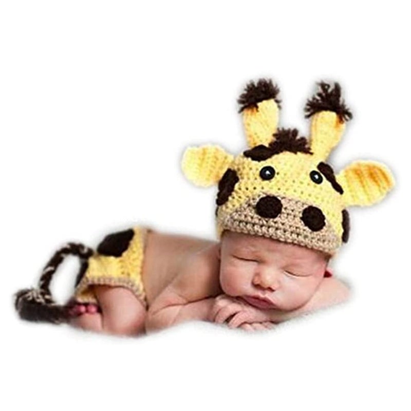 Vedory Newborn Baby Photography Shoot Props Boy Outfits Crochet Knit Cattle Cow Hat Shorts Photo Props (yellow) - Image 5