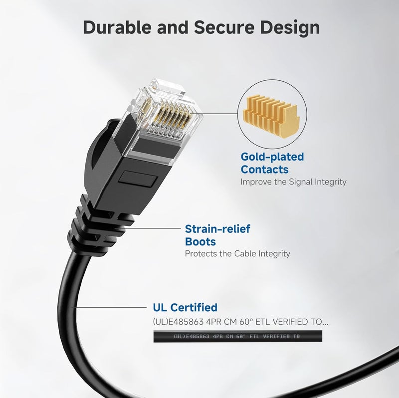 CableMatters 10Gbps Snagless Short Cat 6 Ethernet Cable - 3ft, Slim Profile Cat 6 Cable, Cat6 Cord, Thin Ethernet Cord, Black - Image 5