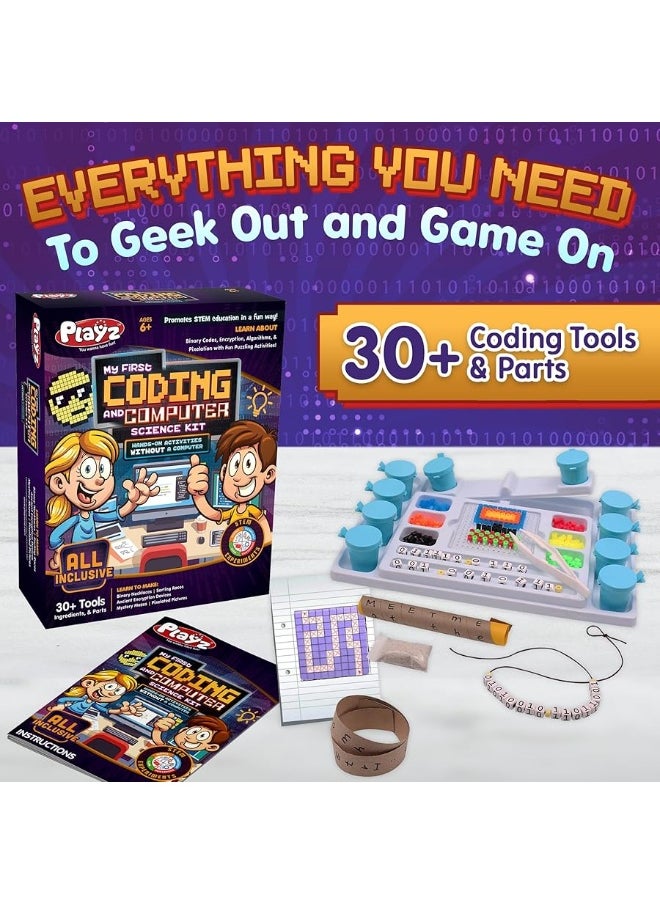 Playz - Playz My First Coding  Computer Science Kit  Learn About Binary Codes Encryption Algorithms  Pixelation Through Fun Puzzling Activities Without Using a Computer for Boys Girls Teenagers Kids - Image 1