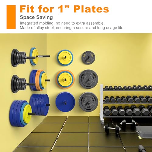 MIUONO Weight Plate Rack, Wall Mount Weight Plate Holder for 1" Plates, 4 Pack Weight Storage Racks Home Gym Organizer - Image 2