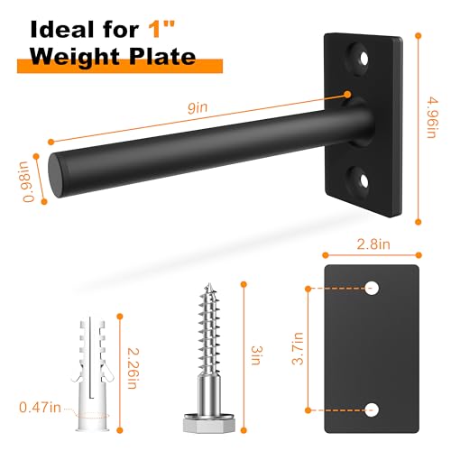 MIUONO Weight Plate Rack, Wall Mount Weight Plate Holder for 1" Plates, 4 Pack Weight Storage Racks Home Gym Organizer - Image 3