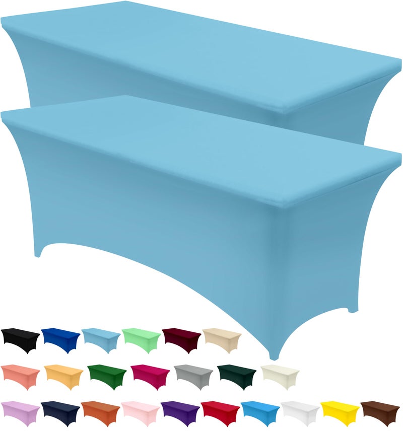 Utopia Kitchen Spandex Tablecloth 2 Pack [6FT, Blue Mist] Tight, Fitted, Washable and Wrinkle Resistant Stretch Rectangular Patio Table Cover for Event, Wedding, Banquet & Parties [72Lx30Wx30H Inch] - Image 1