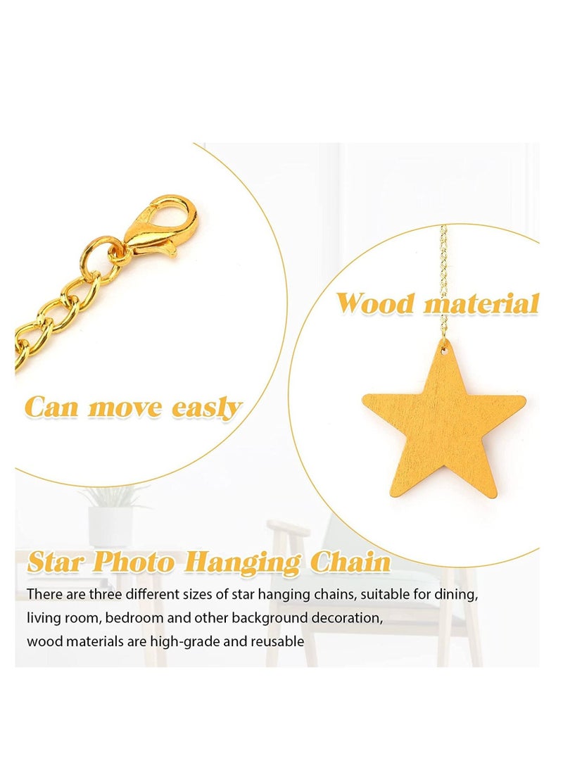Excefore Hanging Photo Display, Boho Decor Wooden Stars Garland with Metal Chains Picture Frame Collage with 30 Wood Clips for Teen Girl Room, Bedroom, Dorm, Home, Party Decor (200 cm) - Image 2