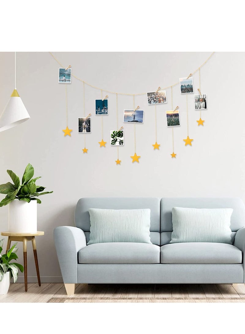 Excefore Hanging Photo Display, Boho Decor Wooden Stars Garland with Metal Chains Picture Frame Collage with 30 Wood Clips for Teen Girl Room, Bedroom, Dorm, Home, Party Decor (200 cm) - Image 4