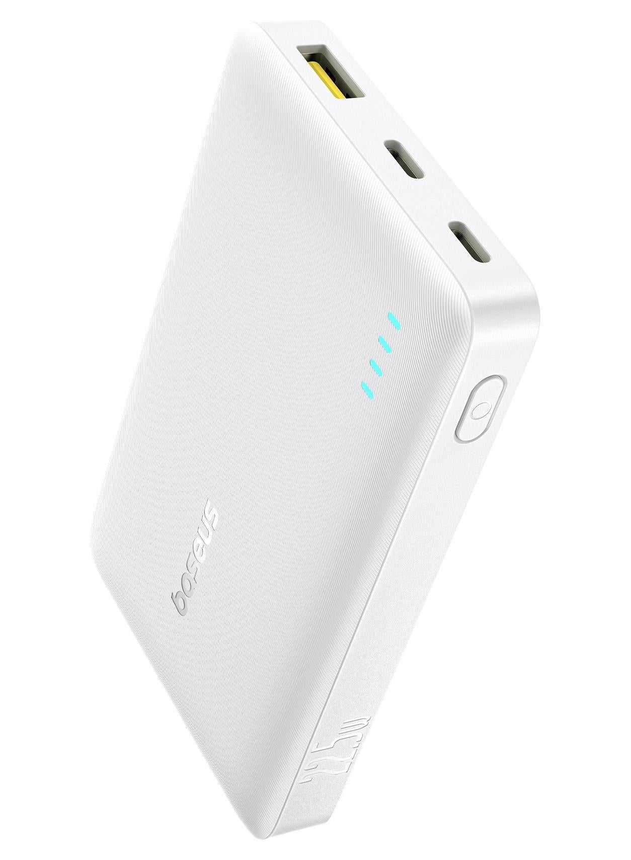 Portable Slim Power Bank – 22.5W USB-C PD Fast Charging With LED Light Indicator, Dual USB-C And USB-A Outputs, Lightweight And Airline-Approved, Compatible With iPhone, Samsung, Xiaomi, Realme, Huawei, iPad, Pixel And More – QC/PD Protocols, Compact Travel Battery Backup - 10000mAh Power Bank- White