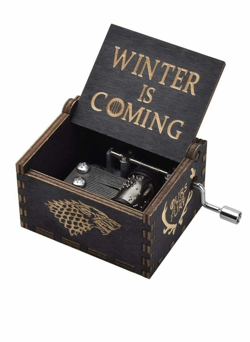 Captaintech Wood Muisc Box,Hand Crank Antique Carved Wooden Musical Boxes (Black) - Image 1