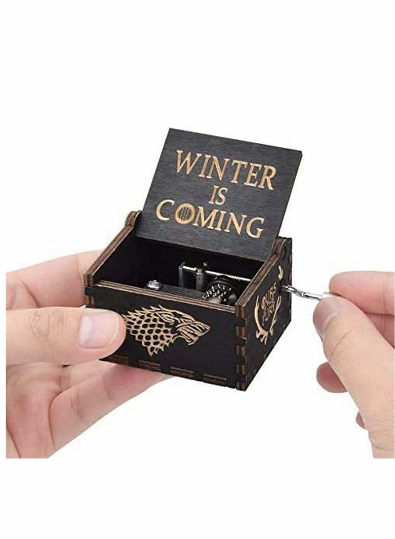 Captaintech Wood Muisc Box,Hand Crank Antique Carved Wooden Musical Boxes (Black) - Image 2