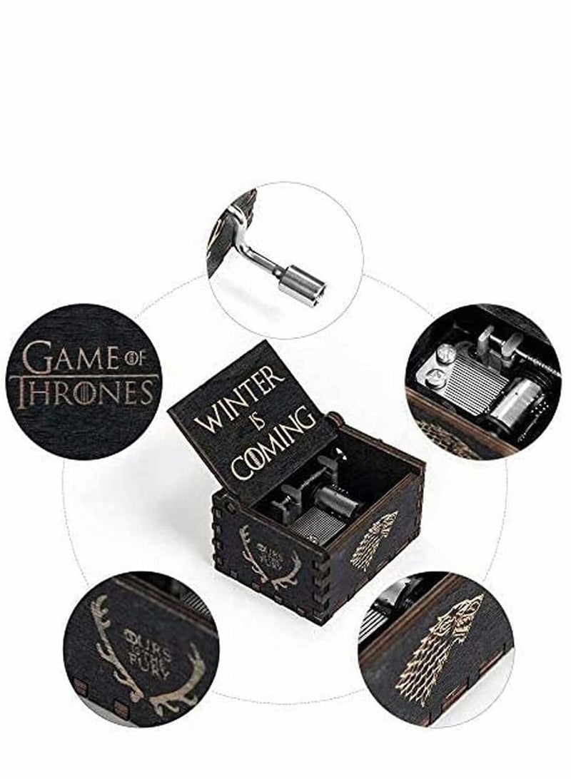 Captaintech Wood Muisc Box,Hand Crank Antique Carved Wooden Musical Boxes (Black) - Image 3