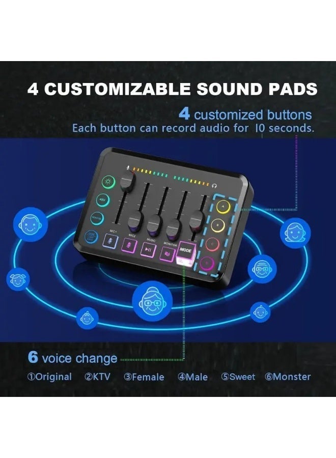 Gaming Audio Mixer, Audio Mixer for Streaming, Streaming RGB PC Mixer with XLR Microphone Interface, Volume Fader, 48V Phantom Power, for Podcast/Recording/Game Voice/Youtube/TikTok/Vocal - Image 4