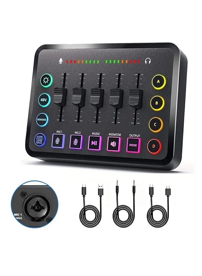 Gaming Audio Mixer, Audio Mixer for Streaming, Streaming RGB PC Mixer with XLR Microphone Interface, Volume Fader, 48V Phantom Power, for Podcast/Recording/Game Voice/Youtube/TikTok/Vocal - Image 1