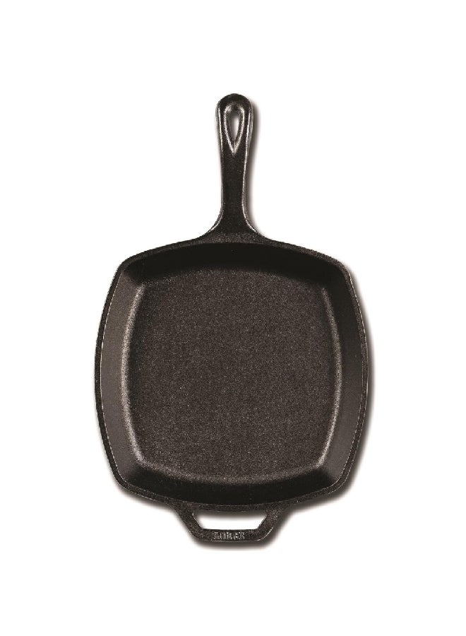 مقلاة مربعة من الحديد الزهر الصلب المطلي بالزيت مع خاصية التوزيع المتساوي للحرارة، لون أسود، 10.5 انش L8SQ3 - Image 2