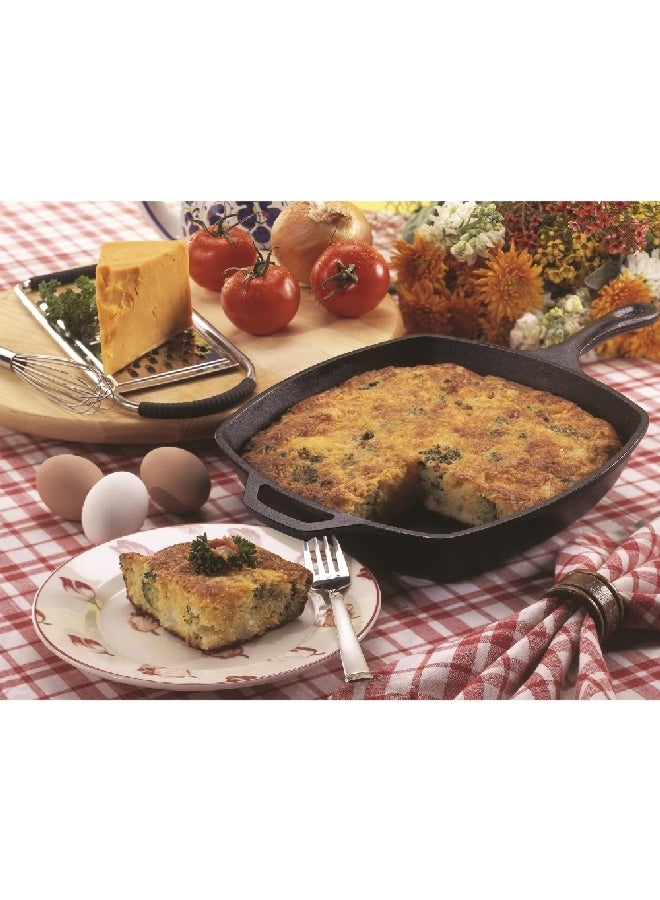 مقلاة مربعة من الحديد الزهر الصلب المطلي بالزيت مع خاصية التوزيع المتساوي للحرارة، لون أسود، 10.5 انش L8SQ3 - Image 3