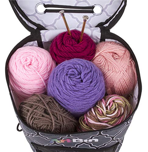 ArtBin 6804SA Yarn Drum, Portable Knitting & Crochet Storage, [1] Poly Canvas Tote Bag, Gray Print - Image 2