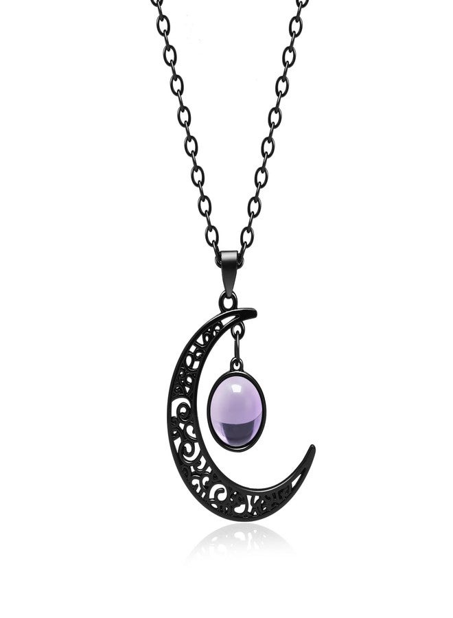 Joyline Gothic Moon Necklace for Women Men Purple Crystal Pendant Necklaces Black Crescent Dark Vintage Punk Accessories Goth Jewelry Valentine's Day Gifts - Image 1
