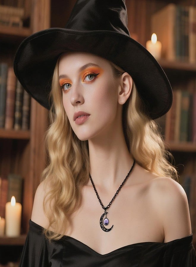 Joyline Gothic Moon Necklace for Women Men Purple Crystal Pendant Necklaces Black Crescent Dark Vintage Punk Accessories Goth Jewelry Valentine's Day Gifts - Image 5