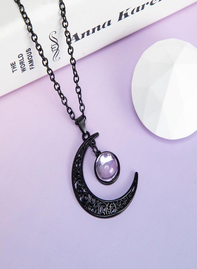 Joyline Gothic Moon Necklace for Women Men Purple Crystal Pendant Necklaces Black Crescent Dark Vintage Punk Accessories Goth Jewelry Valentine's Day Gifts - Image 2